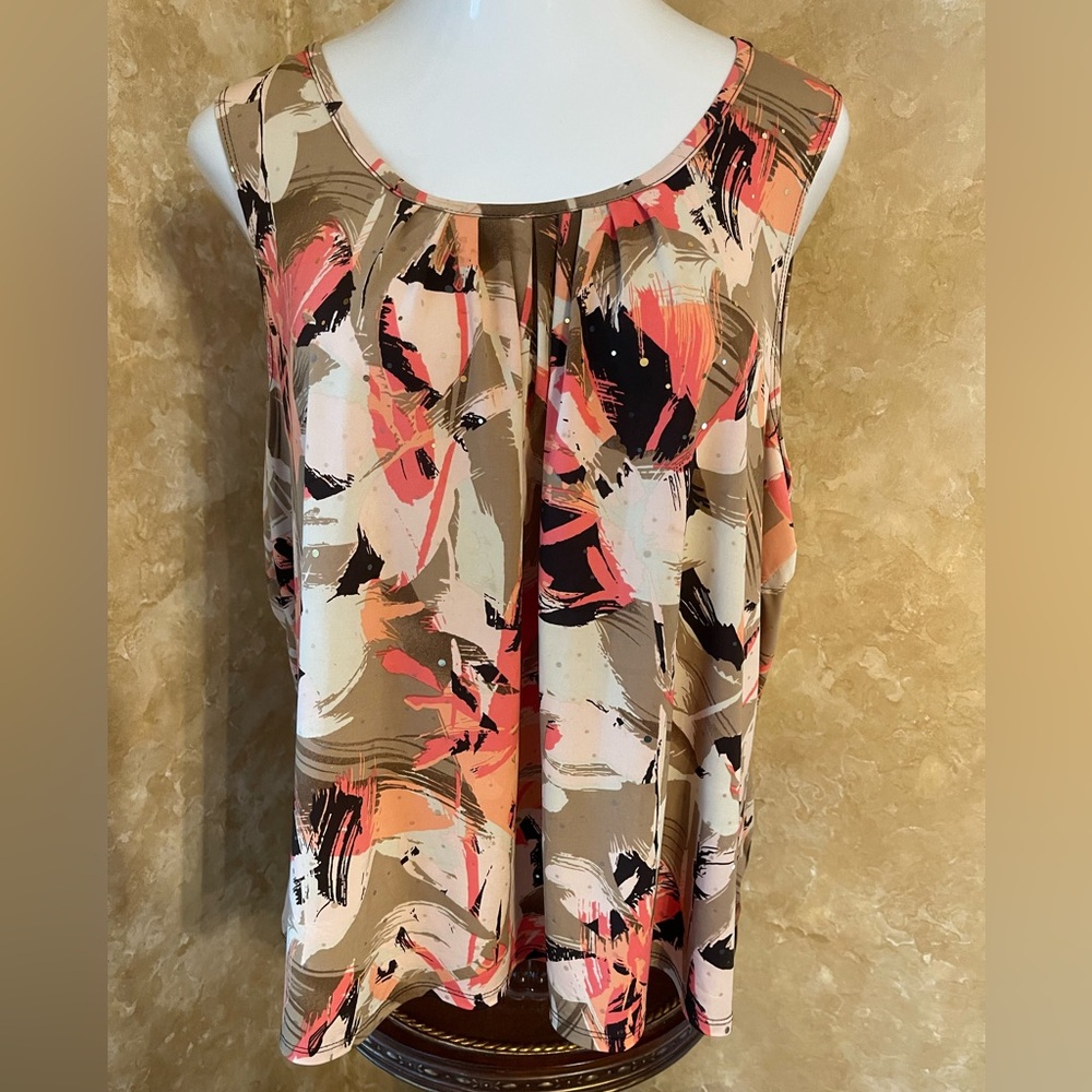 Dress Barn Sleeveless Pleated Blouse in Orange and Tan